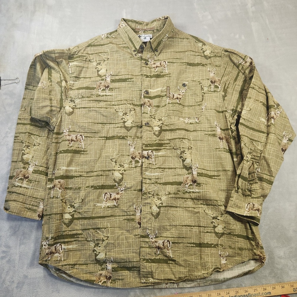 Columbia River Lodge Men's XL Brown Deer Pattern Button Down Long Sleeve Shirt